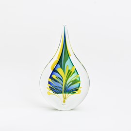 Sculpture en verre Goutte Vert, Bleu, Jaune